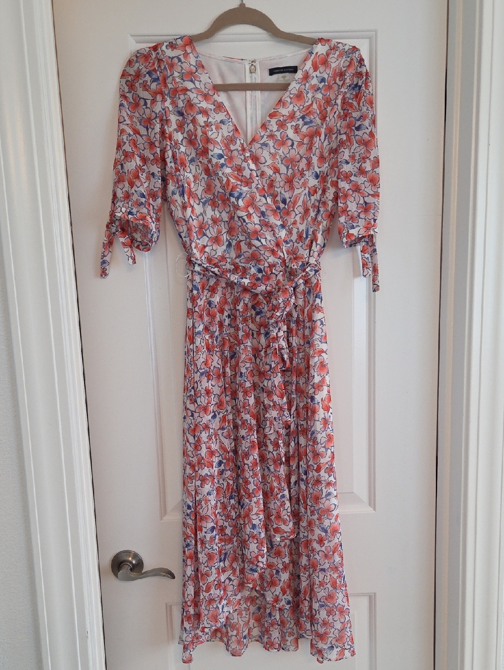 Tommy Hilfiger Coral & Blue Floral Wrap Midi Dress